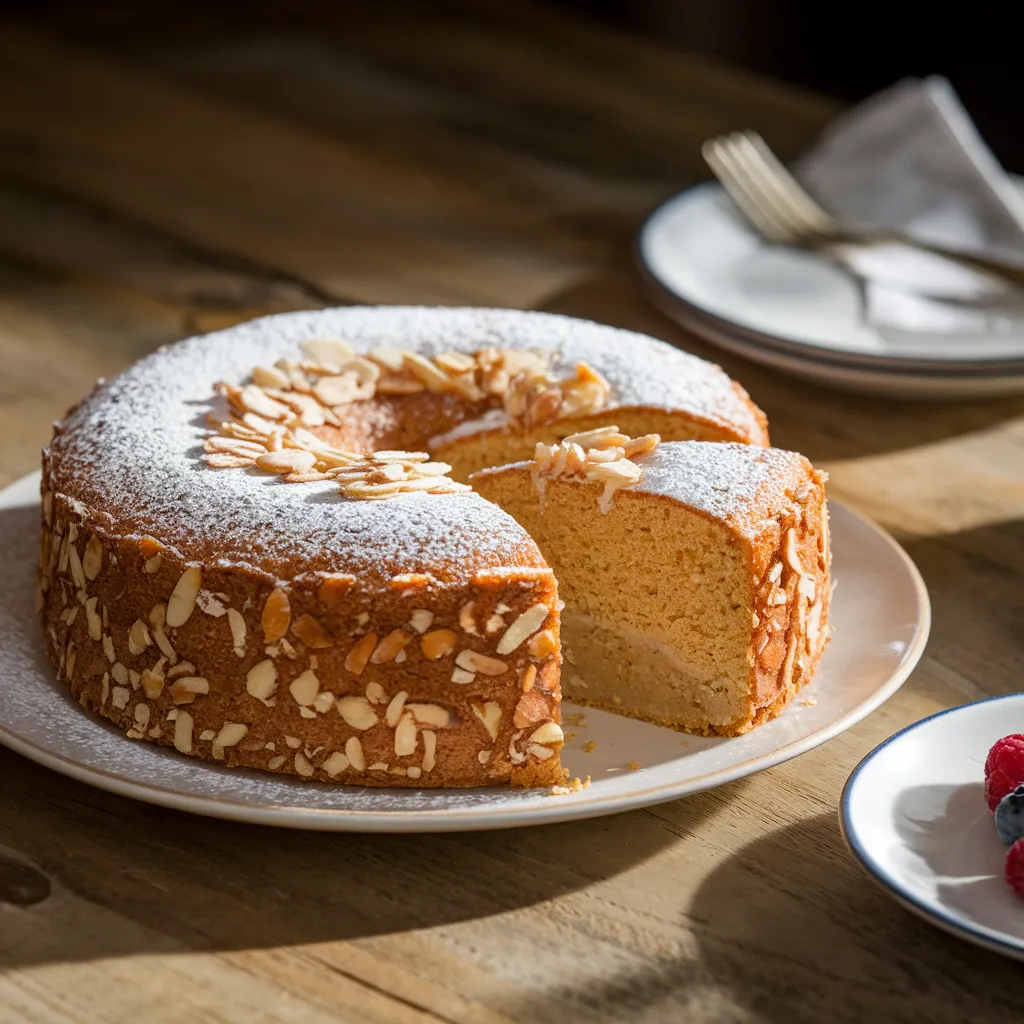 almond nut cake with a golden-brown crust,