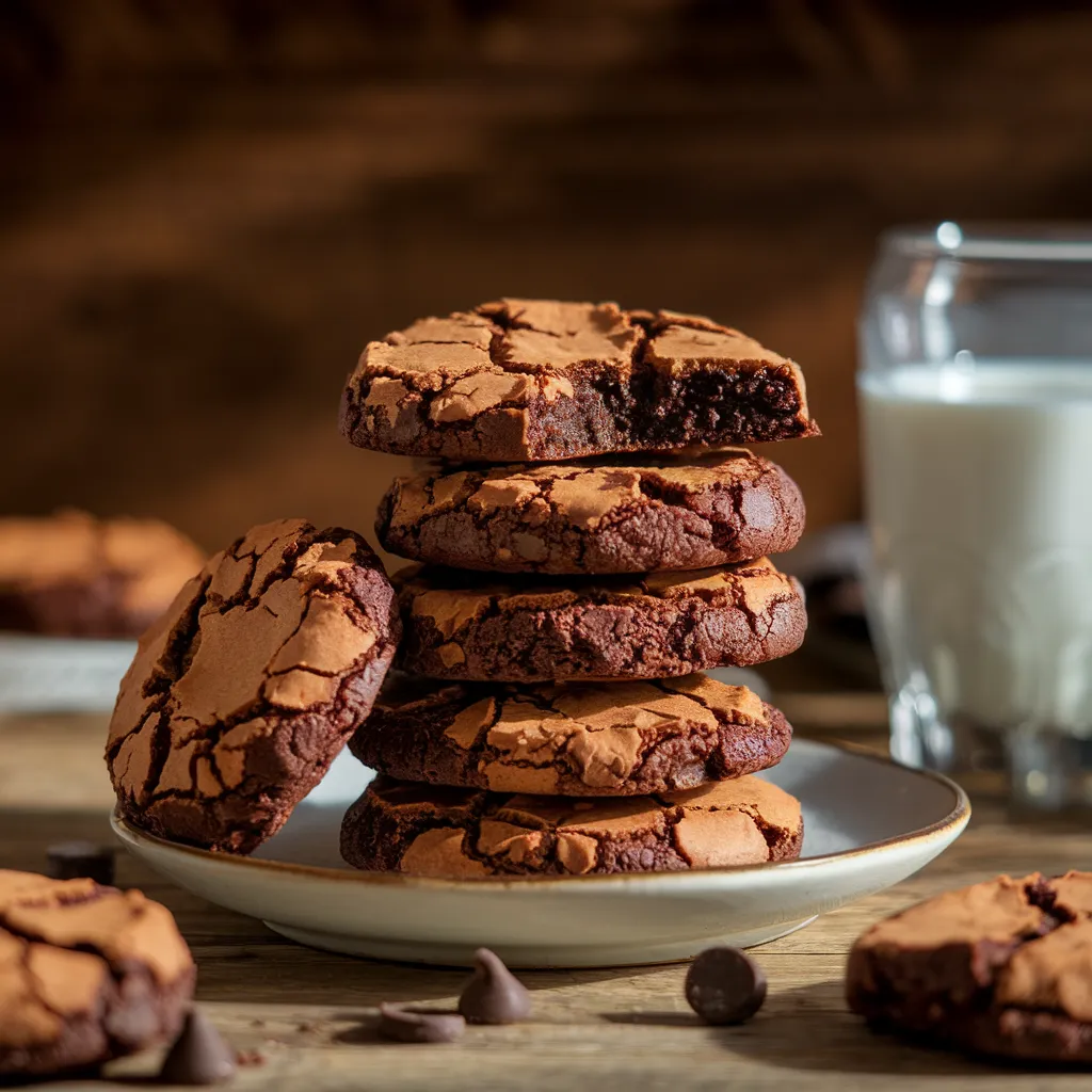 freshly baked stack of brownie mix cookies